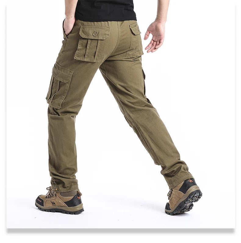 Large Pocket Loose Overalls Men's Outdoor Sports Jogging Tactical Pants Elastic Waist Pure Cotton Casual Work Pants SuperFye MST Army green / XL 70-80kg SuperFye