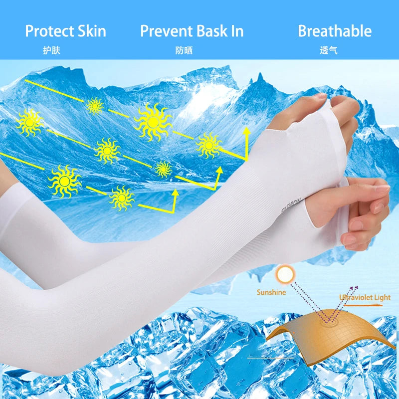 UV Solar Arm Sleeves Woman Men Cycling Fingerless Gloves Cool Muff Summer Ice Silk Elastic Arm Cover Driving Anti-Sunburn Sleeve SuperFye skin color B / One Size SuperFye