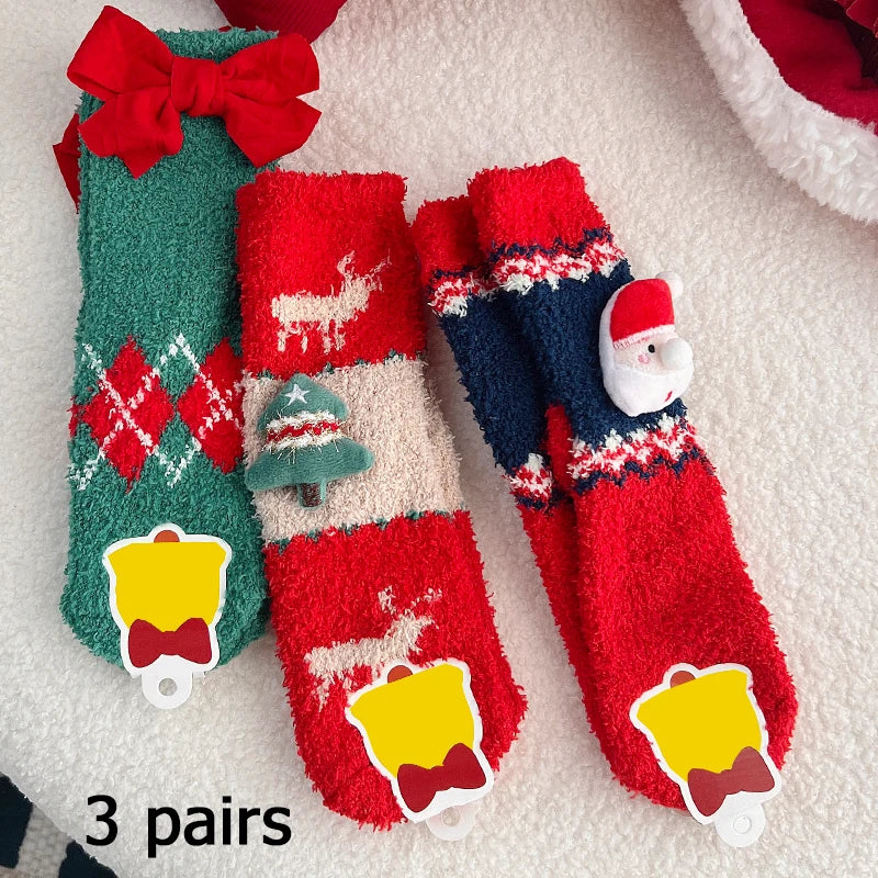 3/5/8/20 pairs of men's and women's Christmas socks, autumn and winter coral fleece casual warm mid tube socks, fashionable SuperFye 3 Pair Color 10 / EU 37-44 SuperFye