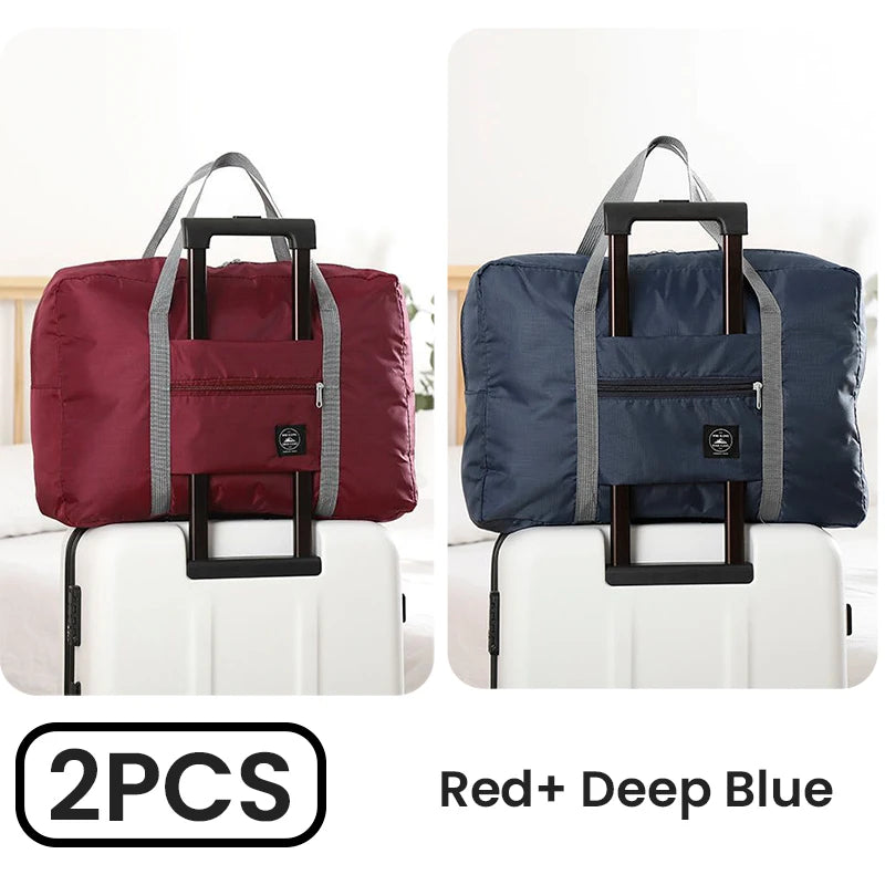 2 Pack Foldable Travel Duffel Bag for Airlines Carry on Bag Weekender Overnight Hospital Tote Bag Gym Duffel Bag Women Men SuperFye Deep Blue and Red SuperFye