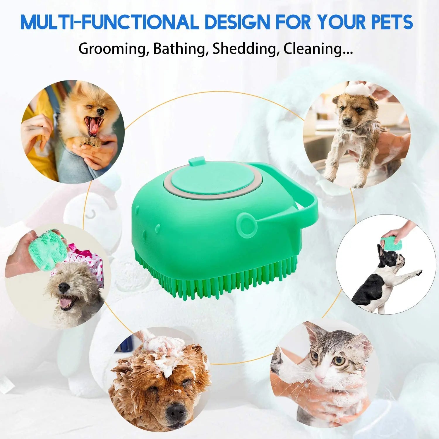 Pet Dog Shampoo Brush 2.7oz 80ml Cat Massage Comb Grooming Scrubber for Bathing Short Hair Soft Silicone Rubber SuperFye pink SuperFye