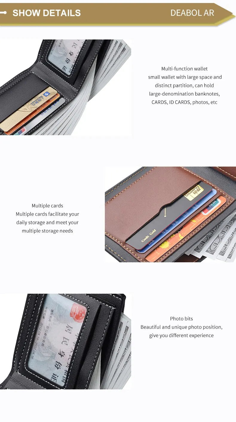 Pu Leather Men Short Wallet Thin Style Folding Young Men Credit Card Holder Wallet SuperFye Black SuperFye