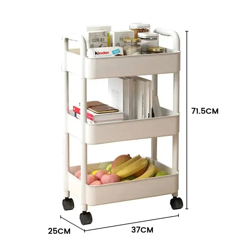 Household Multi-layer Small Cart Storage Rack Floor To Floor Kitchen Bedroom Bathroom Storage Rack Storage Rack With Wheels SuperFye White SuperFye