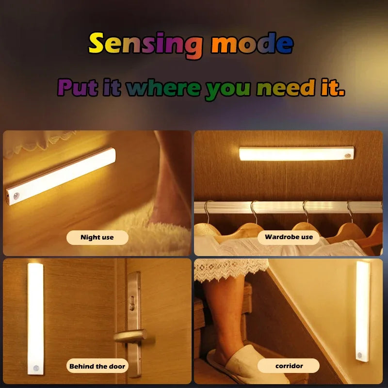 LED Motion Sensor Light Wireless LED Night Light Type C Rechargeable Light Cabinet Wardrobe Lamp Staircase Backlight For Kitchen SuperFye 30cm-21LED / Warm White SuperFye