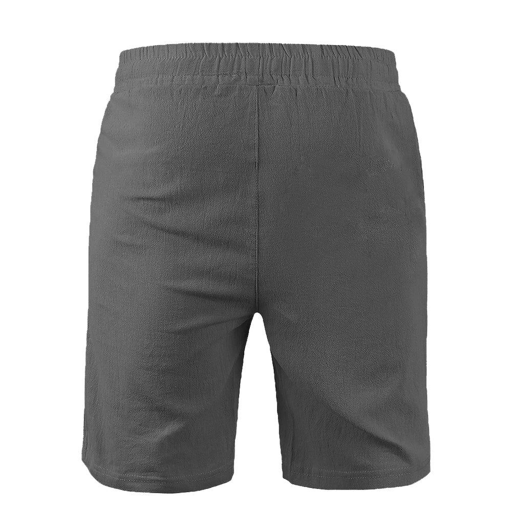 New Men's Cotton Linen Shorts Pants Male Summer Breathable Solid Color Linen Trousers Fitness Streetwear Lace up Bottoms SuperFye Khaki / XXL SuperFye