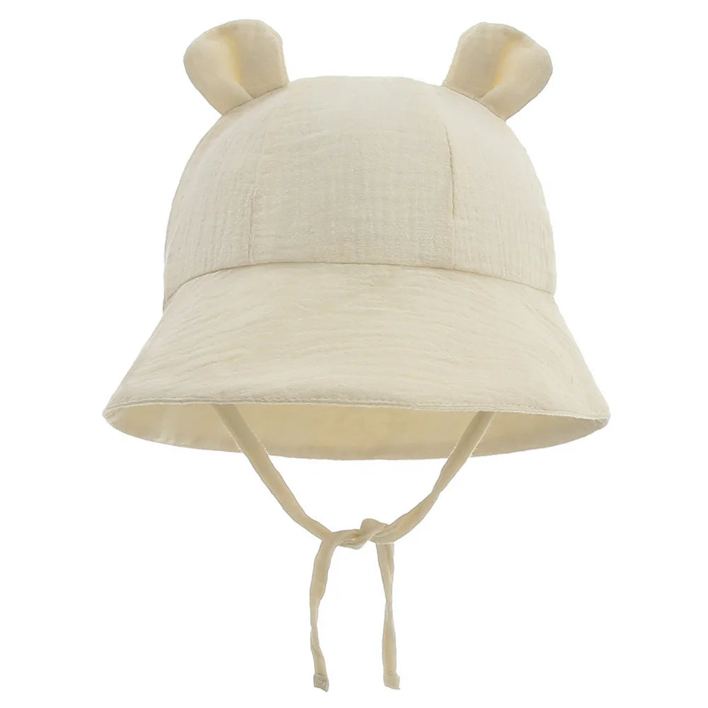 Soft Cotton Baby Sun Hat With Ears Cute Bunny Newborn Boys Girls Bucket Hat Summer Kids Toddler Panama Cap 0 to 12 Months SuperFye Light Yellow / One Size SuperFye