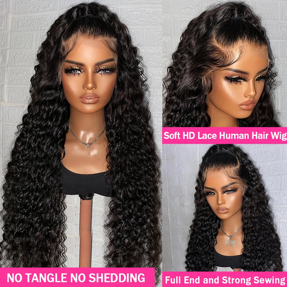 40Inch Deep Wave Frontal Wig Transparent 13x4 13x6 HD Lace Frontal Human Hair Wigs Curly Human Hair Lace Frontal Wigs For Women SuperFye france / 8inches / 13x6 HD Lace Wig|180 Density SuperFye