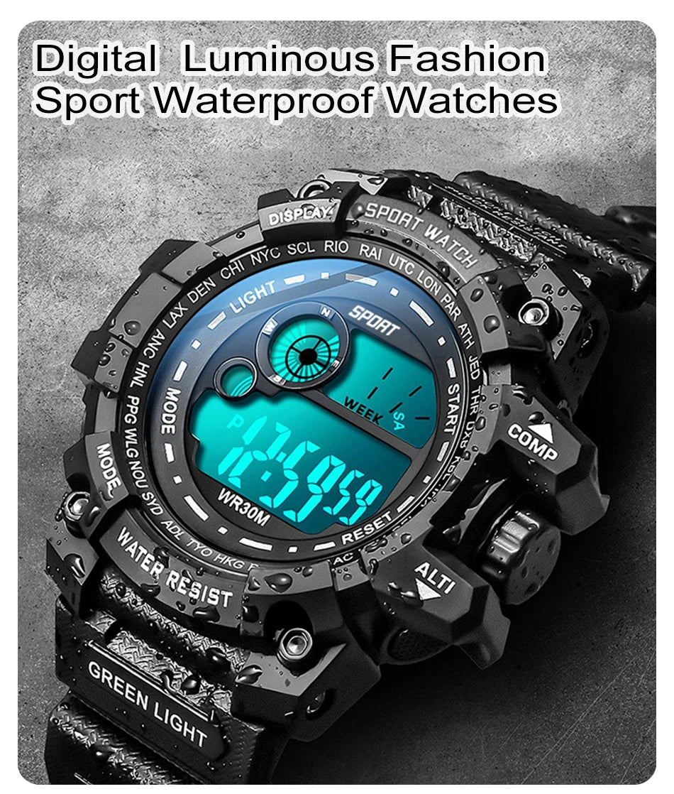 New Men LED Digital Watches Luminous Fashion Sport Waterproof Watches For Man Date Army Military Clock Relogio Masculino SuperFye black SuperFye