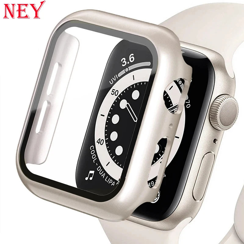 Tempered Glass+cover For Apple Watch 9 8 41mm 45mm 42mm 38mm PC bumper Screen Protector Case iWatch series 7 6 5 4 se 44mm 40mm