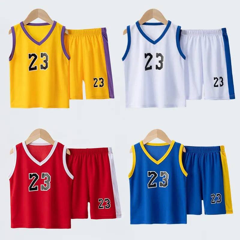 2/4Pcs Summer Children's Quick-drying Sports Suit Boys Casual Ball Sleeveless T-shirt Girls Joker Mixed Color Combination Shorts SuperFye Red / 120 Height 110-120cm SuperFye