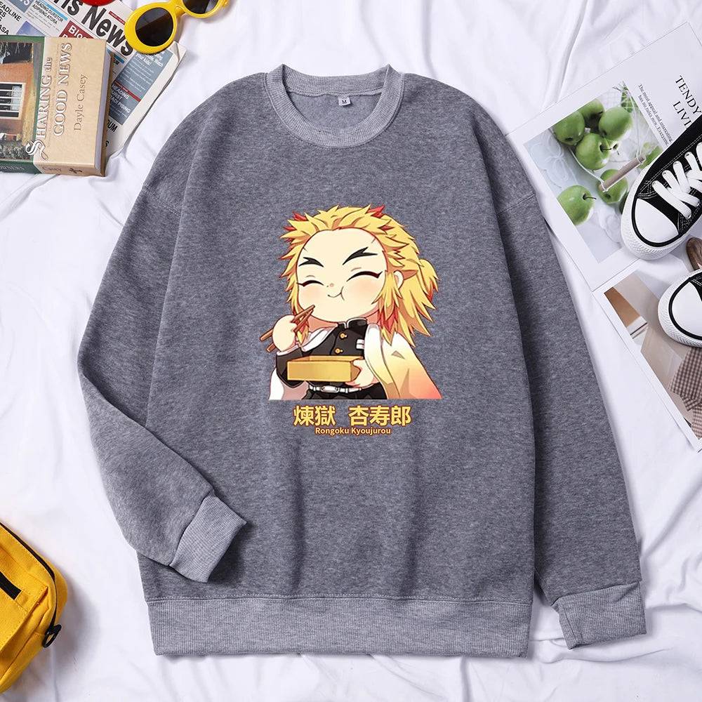 Demon Slayer Anime Rengoku Kyoujurou Women Sweater Autumn Trendy Hoody Crewneck Fleece Pullover Simple Loose Female Sweatshirt