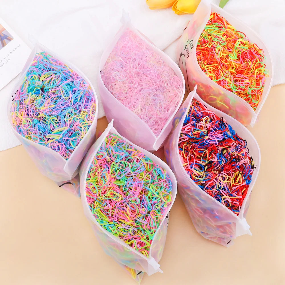 500/1000/2000pcs Girls Colourful Disposable Rubber Band Hair Ties Headband Children Ponytail Holder Bands Kids Hair Accessories SuperFye 1 / 500pcs SuperFye