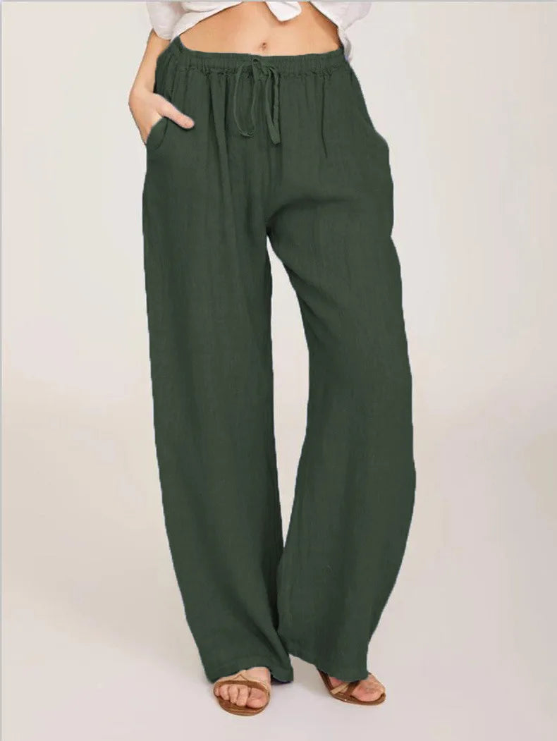 Summer and Autumn New Casual Women's Wear in Europe, America, and Europe Large Loose Cotton Hemp Casual Pants SuperFye green / S SuperFye