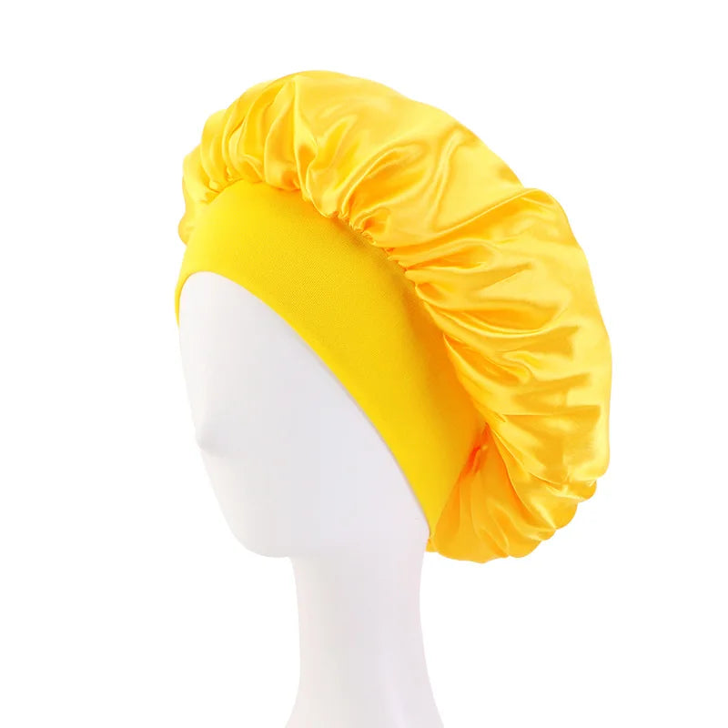 New Women's Satin Solid Wide-brimmed Sleeping Hat Unisex Head Wrap Elastic Band Cap Hair Care Bonnet Night Hat bonnet de nuit