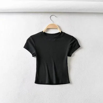 Summer Sexy Women O-neck Short-sleeve T-shirt Slim Elastic Skinny Crop Tops SuperFye WHITE / L SuperFye