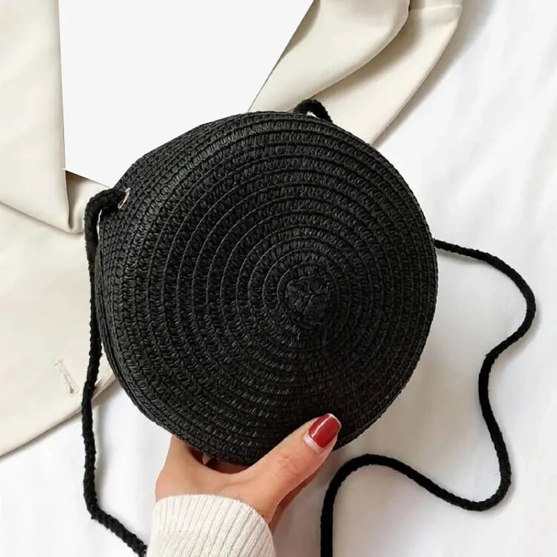 Minimalist Straw Bag Round Crossbody Purse Women Shoulder Vocation Style Handbag SuperFye orage SuperFye