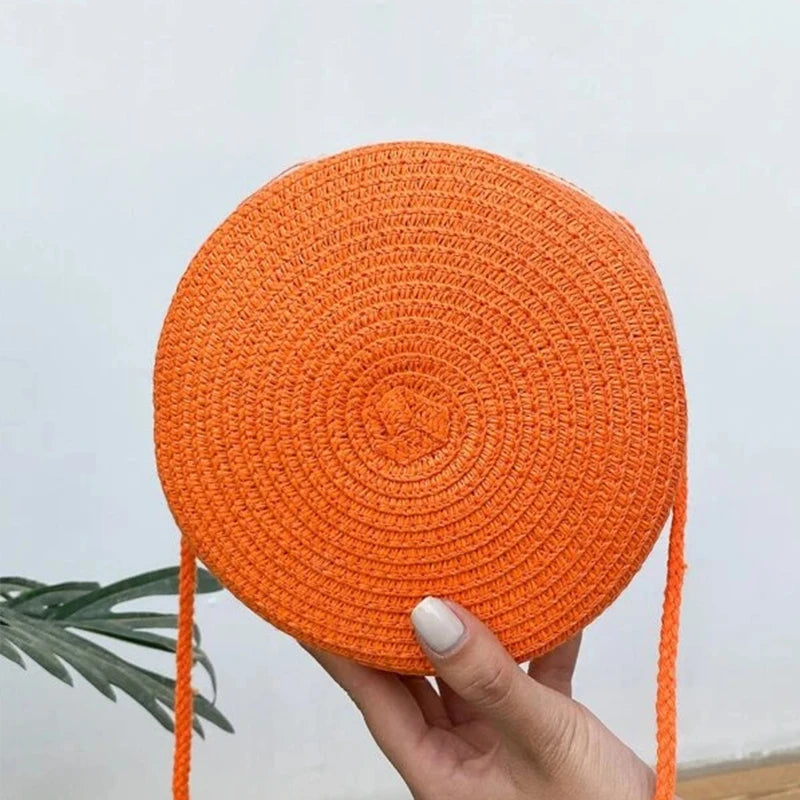 Minimalist Straw Bag Round Crossbody Purse Women Shoulder Vocation Style Handbag SuperFye orage SuperFye