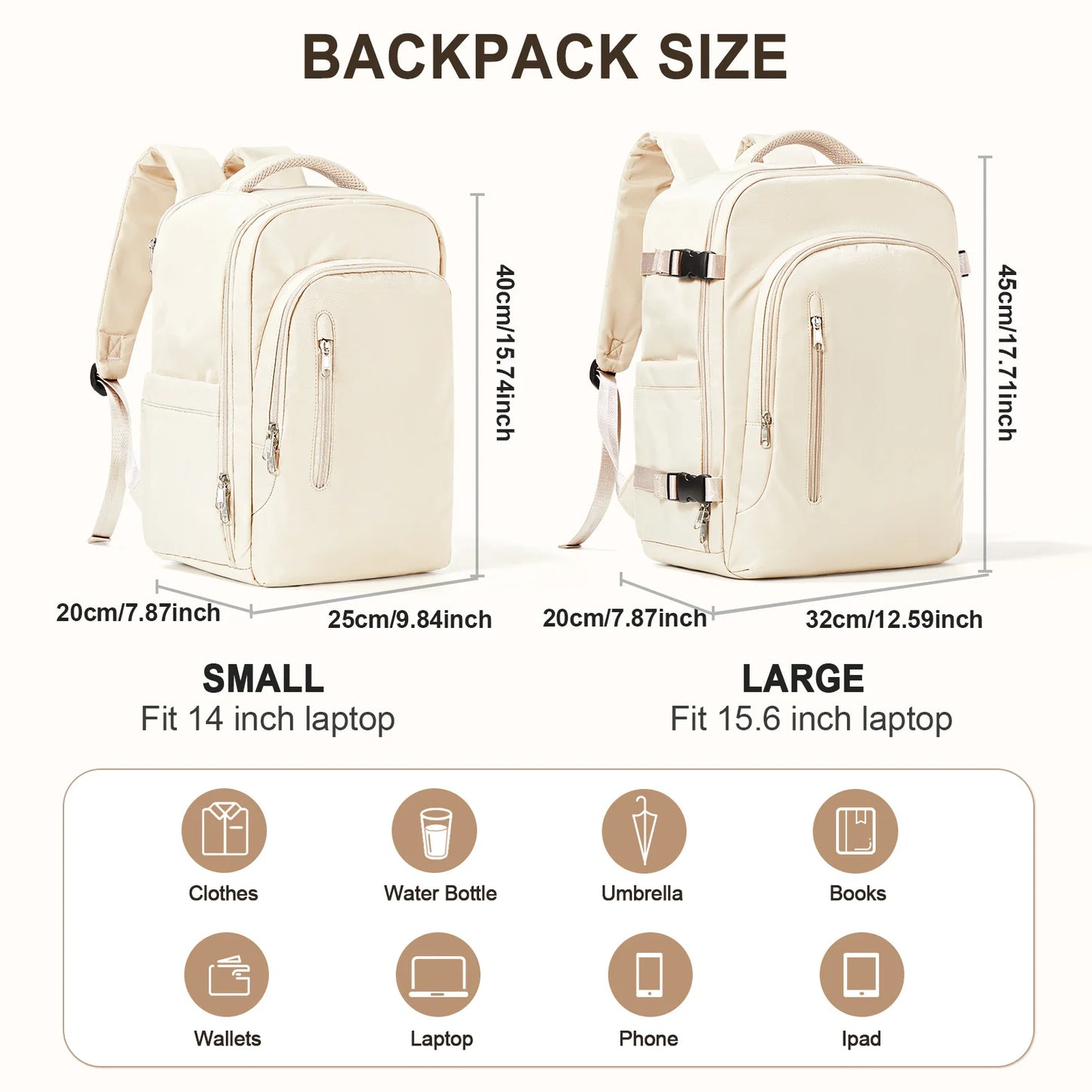 Laptop Bag Travel Backpack for Women Large Capacity Easyjet Carry-Ons 45x36x20 Backpack Ryanair 40x20x25, Men's Cabin Backpack SuperFye Beige / S SuperFye