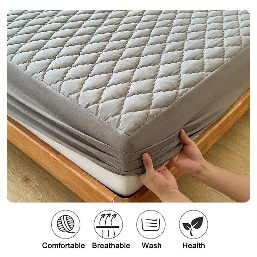 Waterproof Throw Mattress Cover Bed Fitted Sheet Mattress Protector Single/Double/140/160 Muti Size Gray/White SuperFye Gray / 160x200x30cm SuperFye