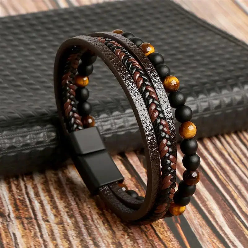 Classic Men's Leather Bracelet New Style Hand-woven Multi-layer Combination Accessory Fashion Man Jewelry Wholesale Dropshipping SuperFye F2 / 19cm SuperFye