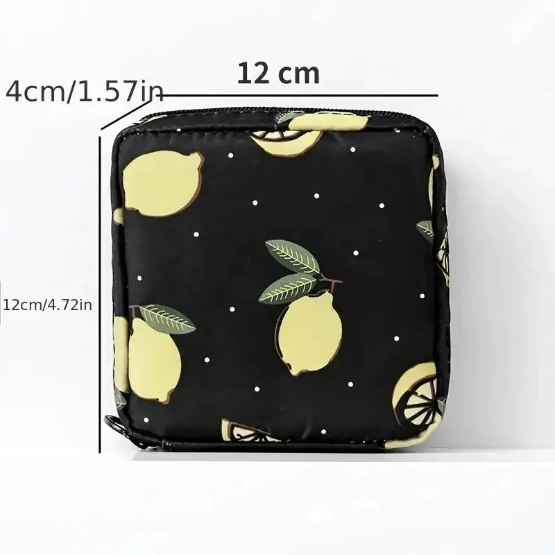 Women Sanitary Napkin Tampon Storage Bag Portable Waterproof Organizer Pouch Cartoon Pattern Sanitary Napkin Bag SuperFye Yellow Ice Cream SuperFye