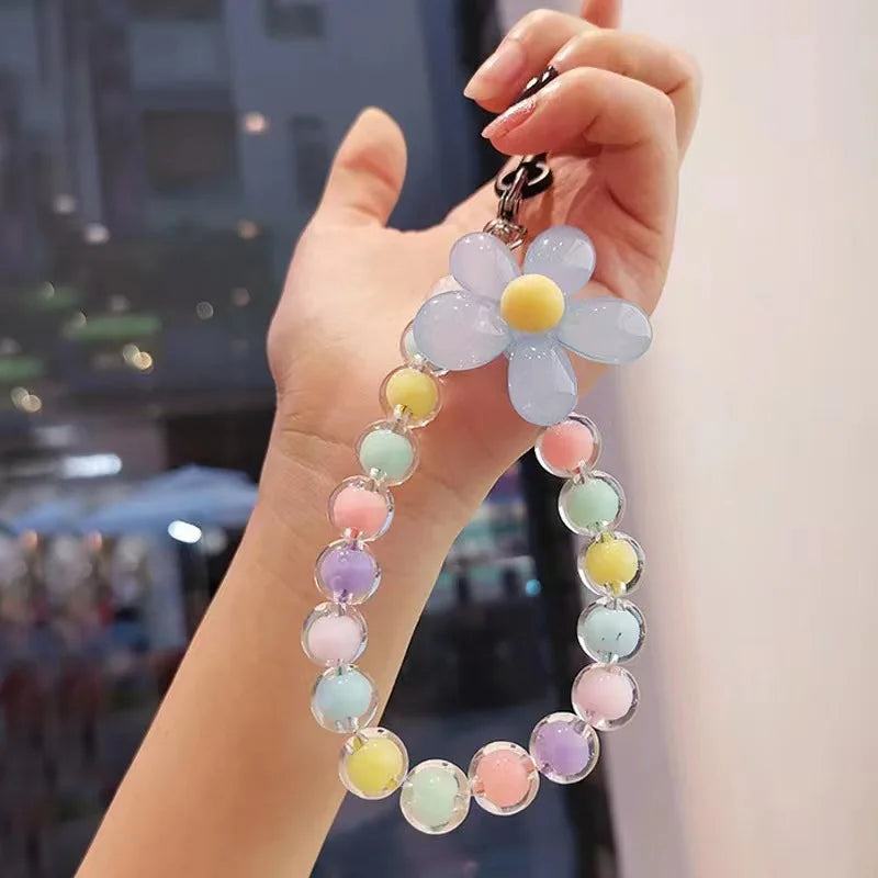 Phone Anti-lost Lanyard Key Short Wrist Pendant Colorful Macaron Round Bead Pendant Women's Hand-held Chain Mobile Phone Lanyard SuperFye 6 SuperFye