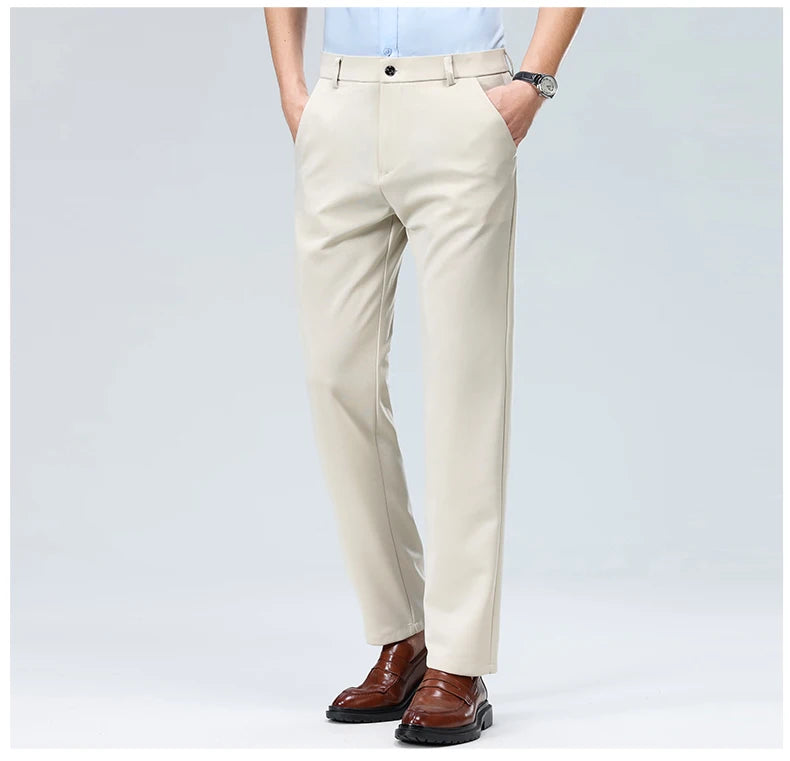 29-42 Men's Summer Thin Fashion Business Casual Suit Pants Long Pants Men's Elastic Straight Sleeve Formal Pants Plus Size 28-40