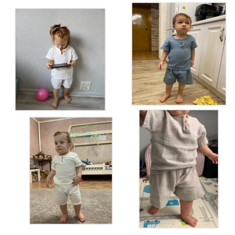 Hot Sale Kids Clothes Sets Outfits 2 Pcs Linen Cotton Infant Baby Boys Girls Clothing Newborn Top T-Shirt+Shorts Children Suit SuperFye 2 / 12-24M (90) SuperFye