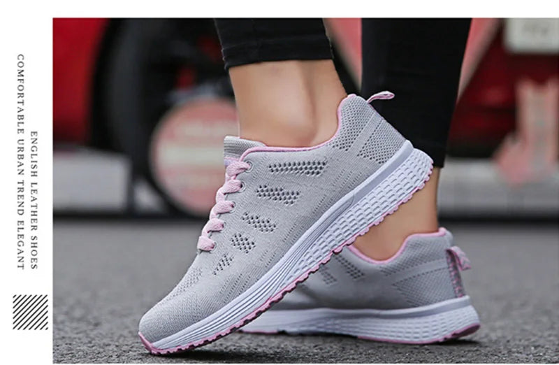 Women Casual Shoes Fashion Breathable Walking Mesh Flat Shoes Sneakers Women 2021 Gym Vulcanized Shoes White Female Footwear SuperFye A08Gray green / 42 SuperFye