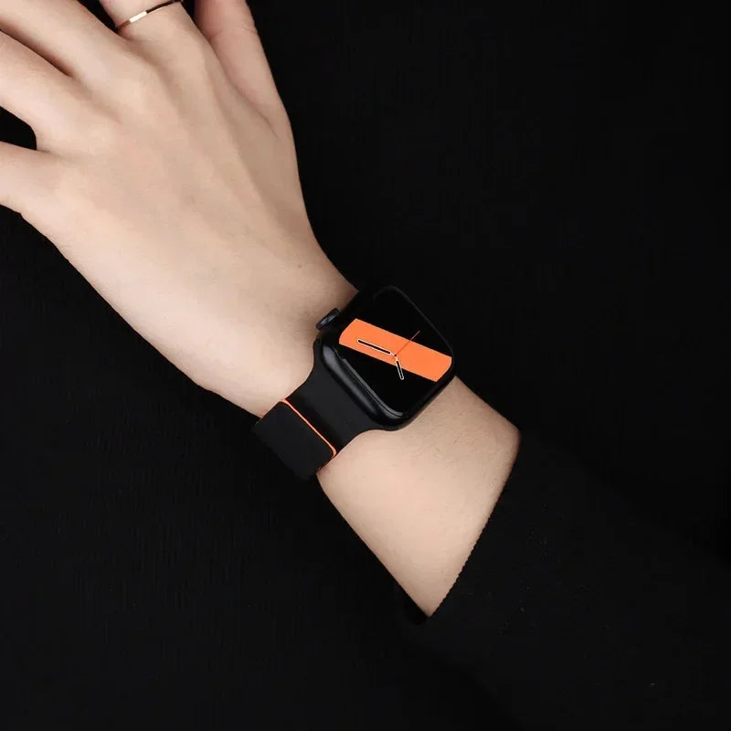 Magnetic Strap For Apple Watch Bands 45mm 38mm 49mm 40mm 42mm 41mm Silicone Sport Bracelet iWatch Series ultra 9 6 5 7 8 se 44mm SuperFye 28 starlight orange / 38mm 40mm 41mm SuperFye