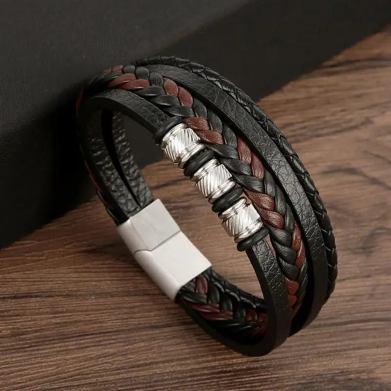 Classic Men's Leather Bracelet New Style Hand-woven Multi-layer Combination Accessory Fashion Man Jewelry Wholesale Dropshipping SuperFye D1 / 23cm SuperFye