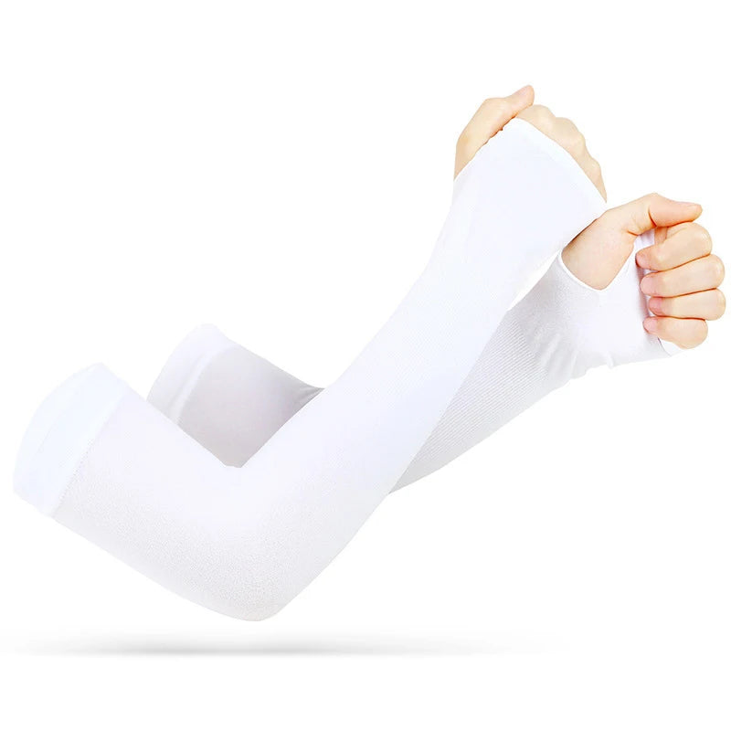 UV Solar Arm Sleeves Woman Men Cycling Fingerless Gloves Cool Muff Summer Ice Silk Elastic Arm Cover Driving Anti-Sunburn Sleeve SuperFye skin color B / One Size SuperFye