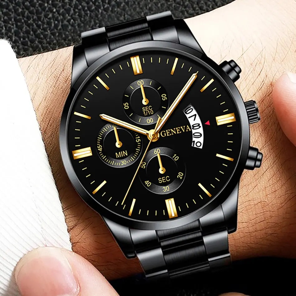 Fashion Men Stainless Steel Watch Luxury Calendar Quartz Wrist Watch Mens Business Watches for Man Clock Montre Homme SuperFye C SuperFye