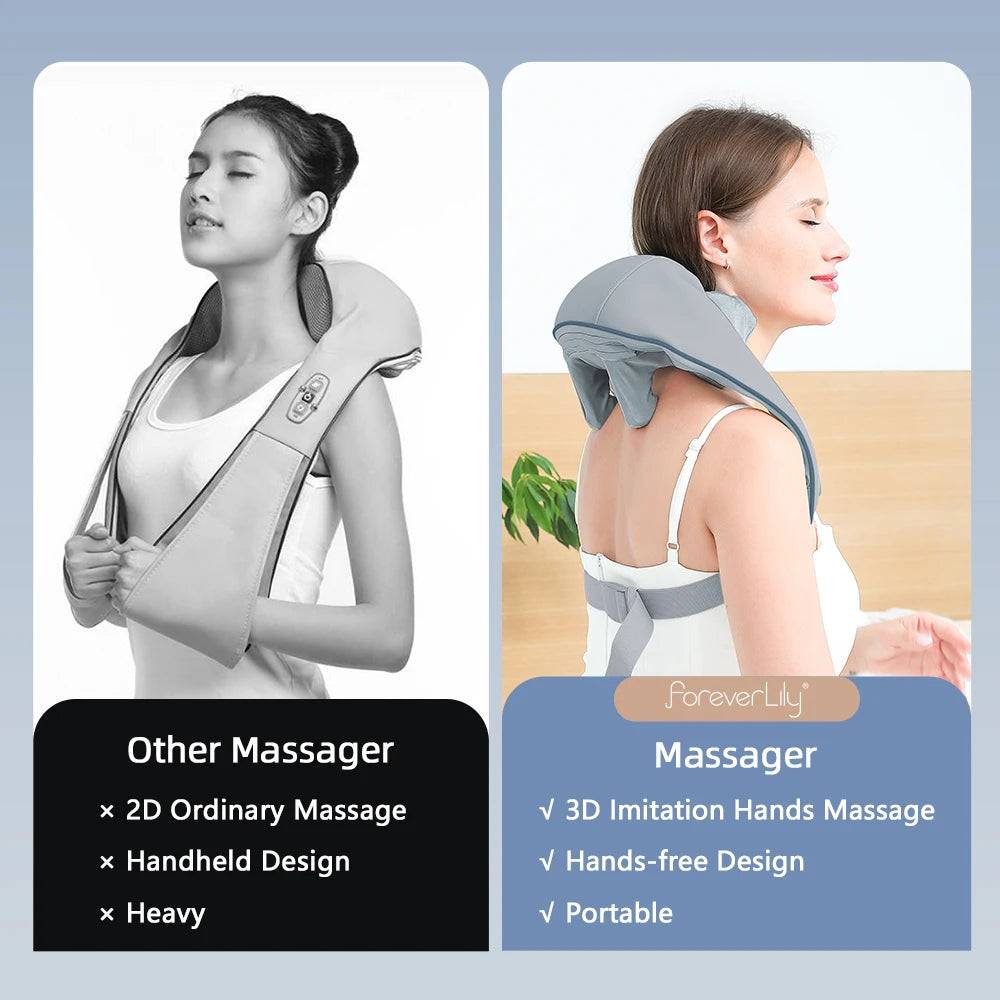 Foreverlily Wireless Neck And Back Massager Neck And Shoulder Kneading Massage Shawl Neck Cervical Relaxing Trapezius Massager