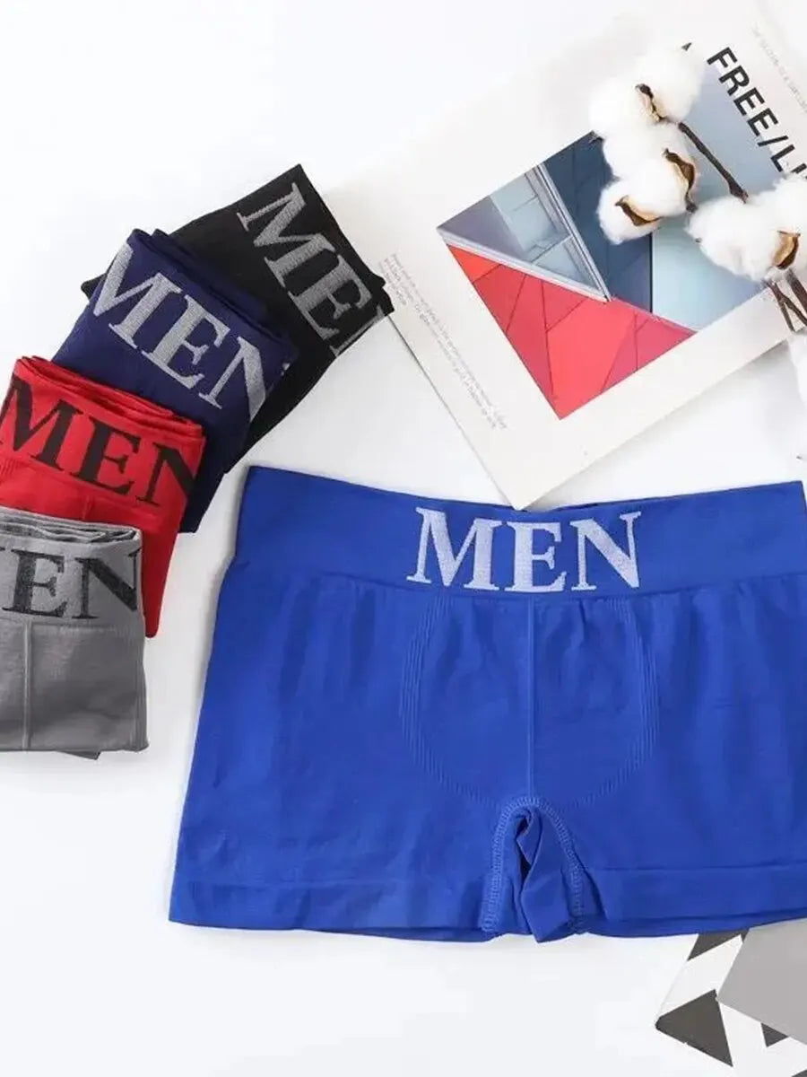 5 PCs Men's High Elastic Plain Color Comfortable Boxer Briefs Panties Breathable Pantyhose SuperFye 5 articles Blue / Single code / 5 pieces SuperFye