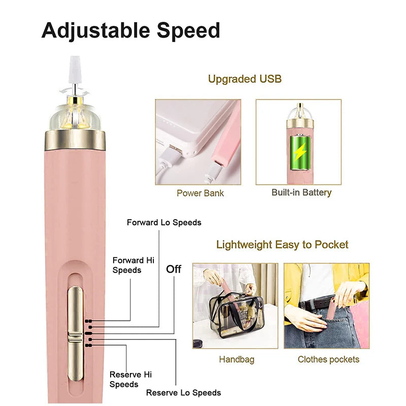 5 in 1 Electric Nail Polish Drill Machine With Light Portable Mini Electric Manicure Art Pen Tools For Gel Remover SuperFye pink SuperFye