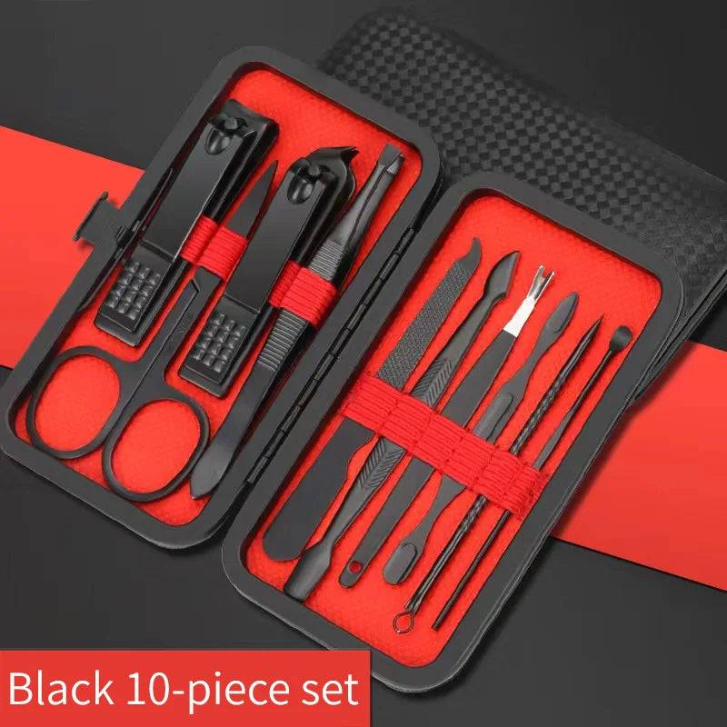 Nail Clipper Set Set Convenient Beauty Tools Nail Clipper Manicure Nail Trimmer Pedicure Knife Ear Peeling Knife Nail Manicure T SuperFye Black 10-piece set SuperFye