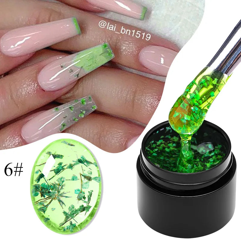 MEET ACROSS 5ml Pink Dried Flower Gel Nail Polish Natural Flower Fairy Nail Art Gel Soak Off UV LED Painting Varnishes For Nails