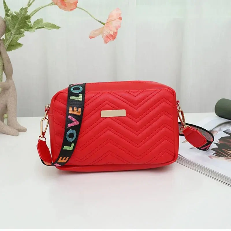 Rilibegan Embroidered Camera Bag PU Material Casual Small Square Bag Versatile Single Shoulder Bag Printed Shoulder Strap SuperFye Red SuperFye