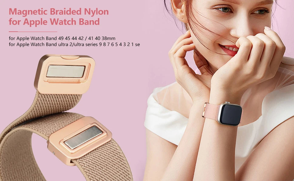 Magnetic Loop For Apple Watch Band 40mm 44mm 45mm 49mm 41mm 38mm Scrunchie Nylon bracelet iwatch ultra 2 Series 9 3 7 8 se strap SuperFye Pink Sand / 42mm 44mm 45mm 49mm SuperFye