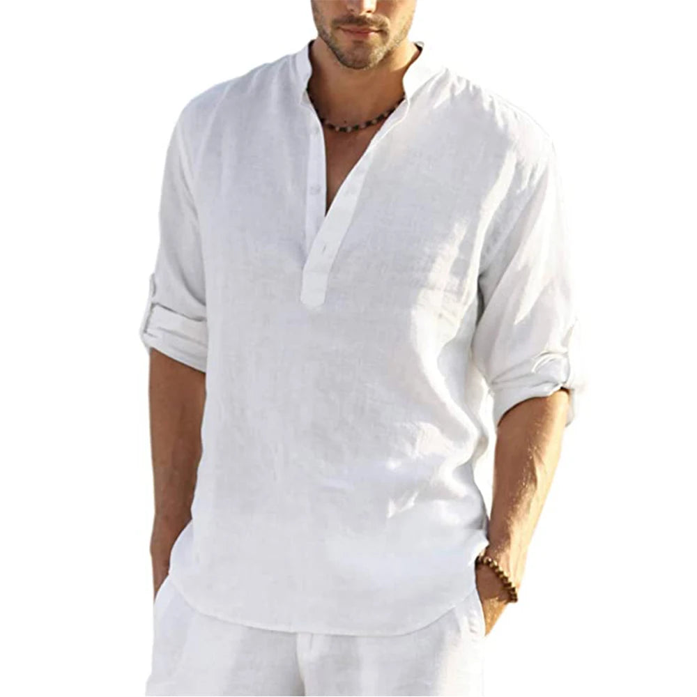 New Men's Casual Blouse Cotton Linen Shirt Loose Tops Long Sleeve Tee Shirt Spring Autumn Casual Handsome Men's Shirts SuperFye WHITE / US XXL 90-100 KG SuperFye