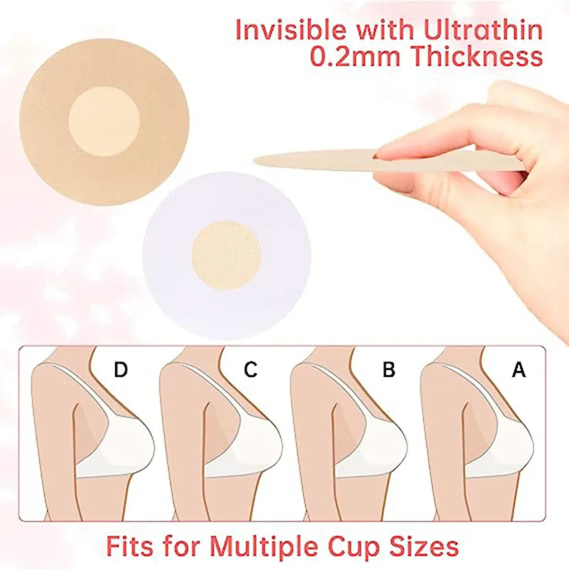 100Pcs Nipple Sticker Disposable Invisible Chest Sticker Non-woven Bra Breast Patch Bra-less Pasties Pad Nipple Cover Stickers SuperFye Round 100pcs / 100PCS SuperFye