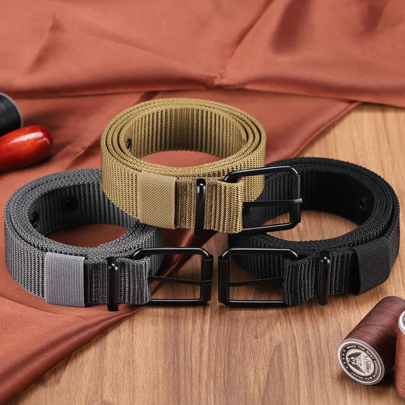 Perforated canvas belt, men's needle buckle belt, student youth Korean version, versatile jeans belt, outdoor, extende belt SuperFye Coffee / 110cm SuperFye