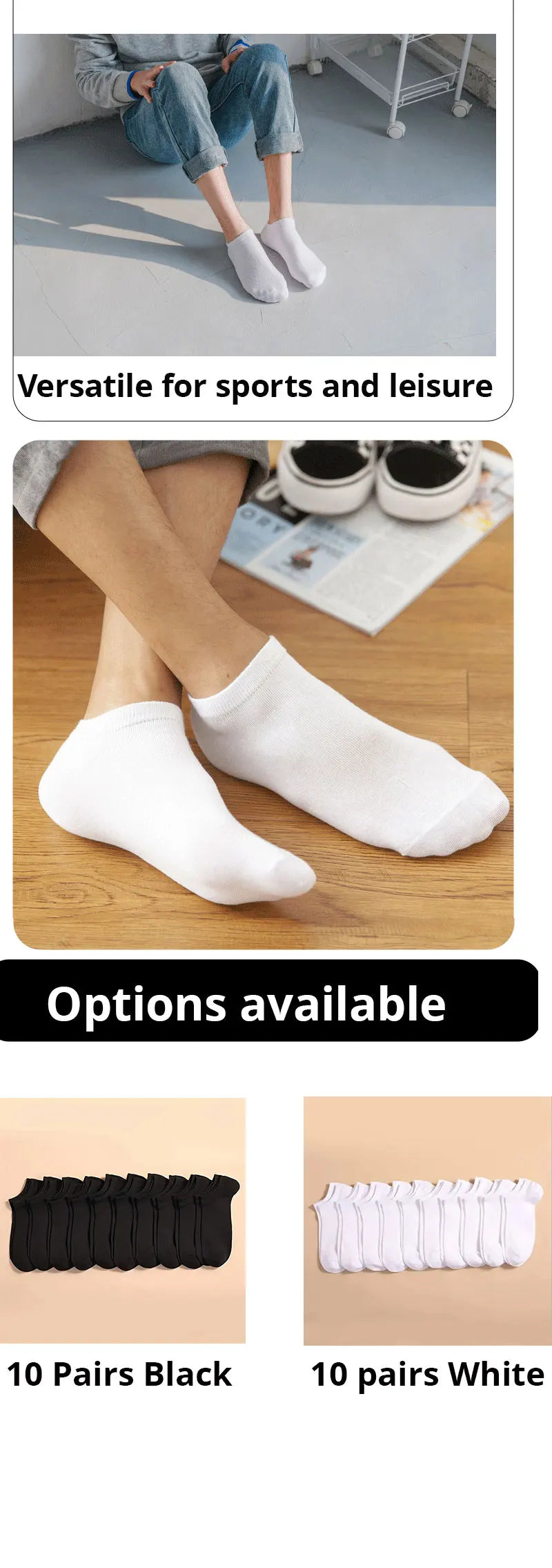 10 Pairs Unisex Casual Plain Color Boat Socks Thin Breathable Comfy Anti Odor Sweat-absorbing Low Cut Ankle Socks For Men Women SuperFye 5 White 5 Black / One Size SuperFye