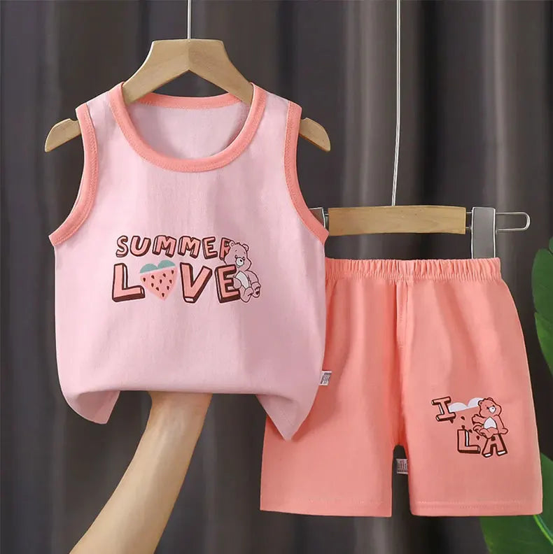 Children Sets Kids Clothes Boys Girls Vest Suit Summer Children's Clothing baby Cotton T-Shirts Shorts Tank Top Sleeveless SuperFye Style 1 / 9M SuperFye