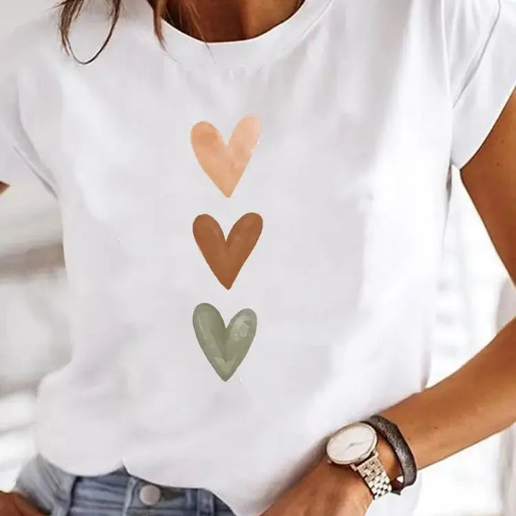 Love Heart Print Women Summer T Shirt Girl O Neck Funny Y2K Tops Tee Female 90s Casual Clothing SuperFye LAQA33365 / L SuperFye