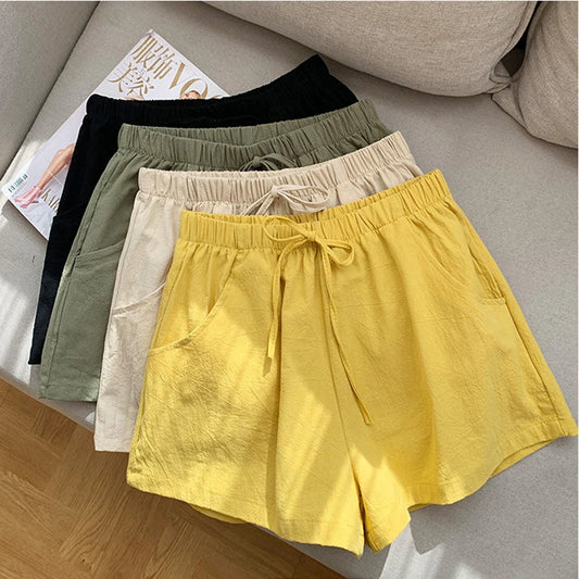 Casual Linen Shorts Women Gym Workout Shorts Cotton Short Pants High Waisted Black Ladies Short Femme Women Shorts Sport Femme SuperFye Khaki / L 60-70kg SuperFye