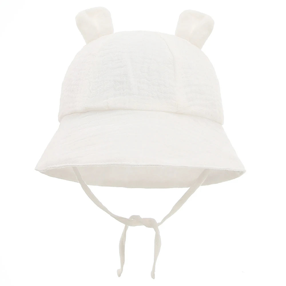 Soft Cotton Baby Sun Hat With Ears Cute Bunny Newborn Boys Girls Bucket Hat Summer Kids Toddler Panama Cap 0 to 12 Months