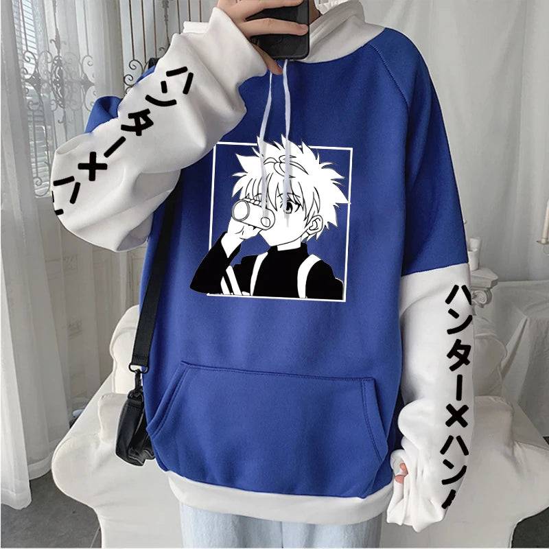 Hot Japanese Anime Hunter X Hunter Killua Zoldyck Harajuku Hoodie Men Clothing Manga HXH Graphics Oversized Patchwork Sweatshirt