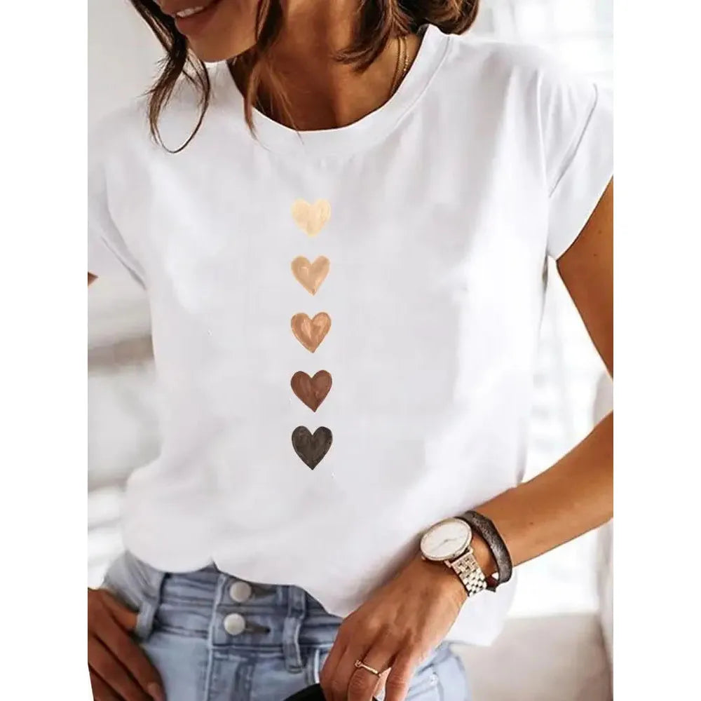 Love Heart Print Women Summer T Shirt Girl O Neck Funny Y2K Tops Tee Female 90s Casual Clothing SuperFye LAQA33362 / M SuperFye